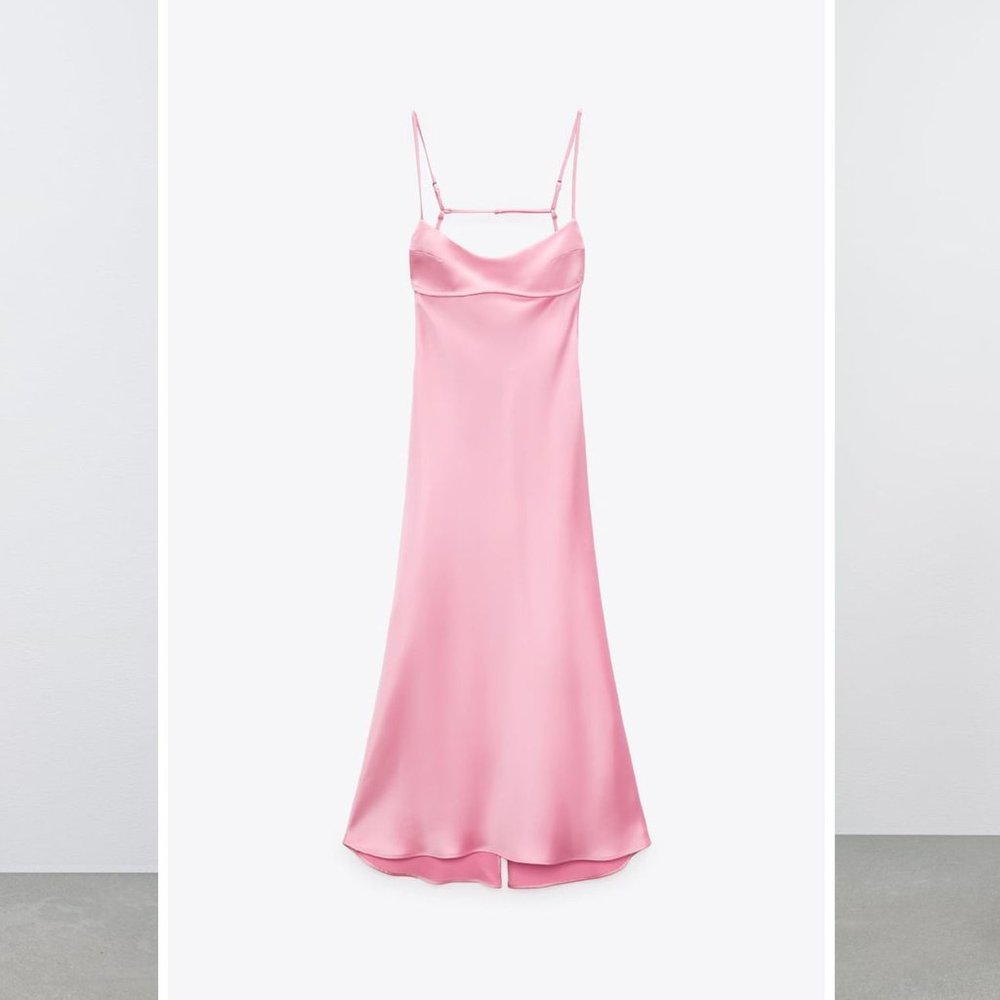 Zara Pink Satin Effect Cut Out Dress Size Small